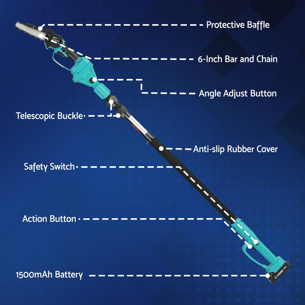 Cordless Pole Chainsaw | 6" | 20V Battery | Telescopic Tree Trimmer Kit