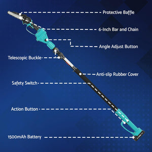 Cordless Pole Chainsaw | 6" | 20V Battery | Telescopic Tree Trimmer Kit