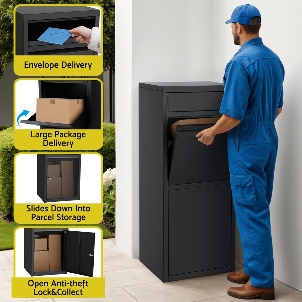Parcel Letterbox | Outdoor Drop Box Package Mailbox | Black