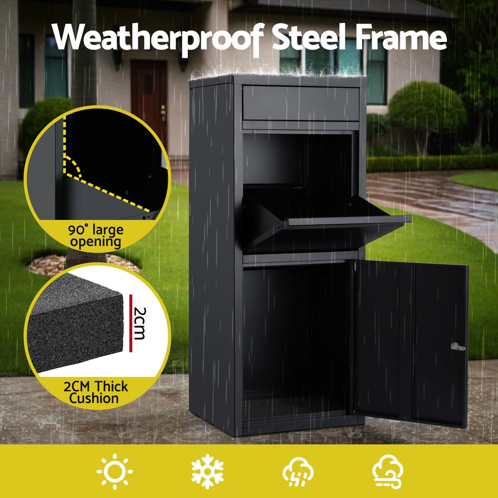 Parcel Letterbox | Outdoor Drop Box Package Mailbox | Black