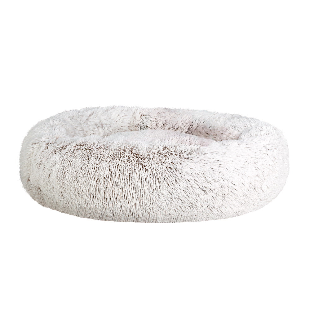Pet Bed Dog Cat | 90cm Large Calming Soft Plush White Brown