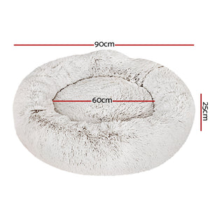 Pet Bed Dog Cat | 90cm Large Calming Soft Plush White Brown