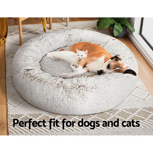 Pet Bed Dog Cat | 90cm Large Calming Soft Plush White Brown