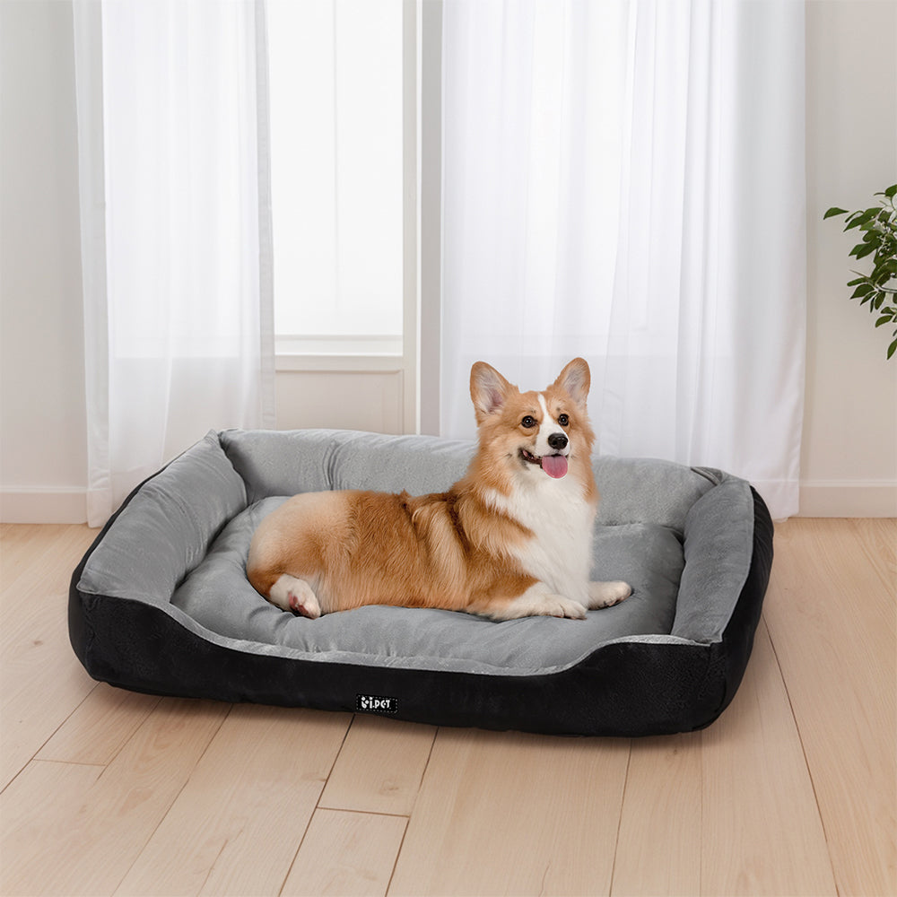 Pet Bed Dog Cat Calming Soft Plush Mat Cave | Washable Black
