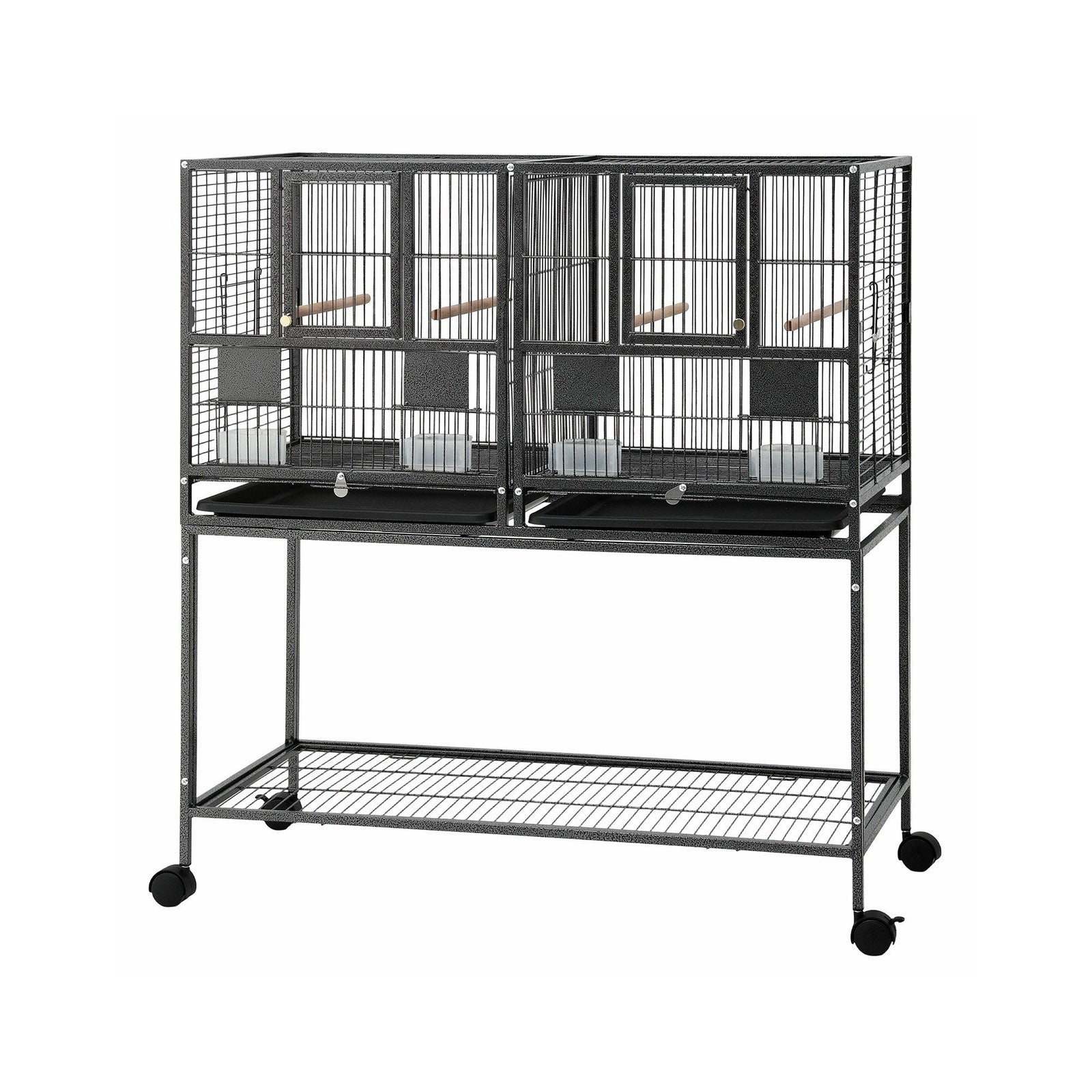 Bird Cage Aviary | 106cm 2-In-1 Parrot & Budgie Cage with Divider | Black