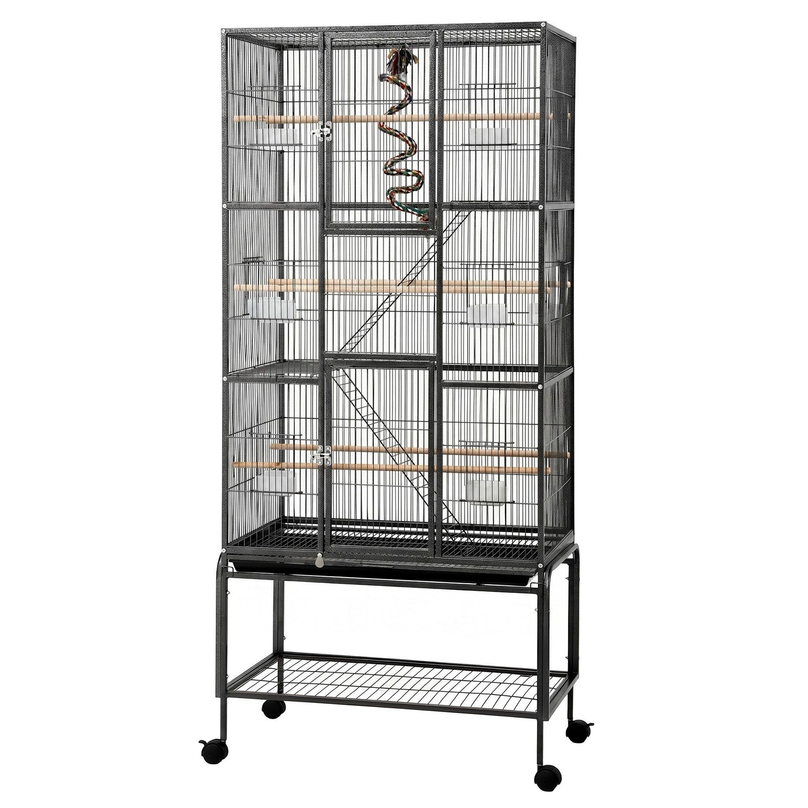 Bird Cage Aviary | 176cm 3-Tier Large Parrot & Budgie Cage | Black