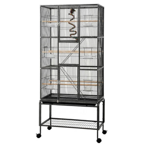 i.Pet 176cm 3-Tier Large Bird Cage Aviary with Ladder Parrot Budgie Wheels Black