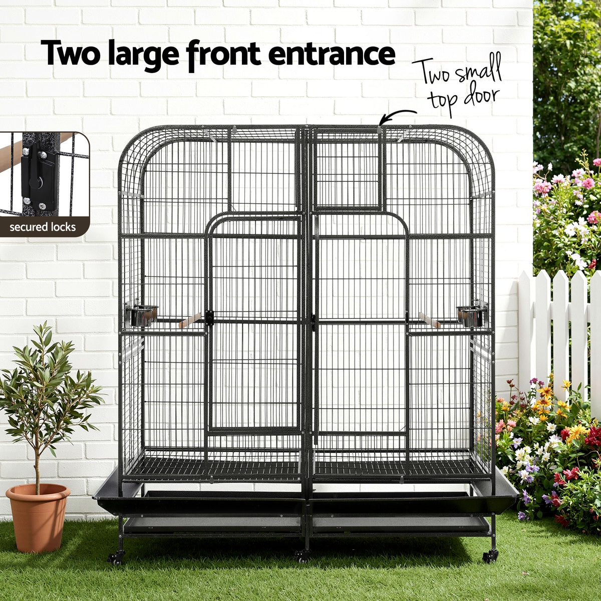 Extra Large Bird Cage Aviary | 185cm | Castor Wheels | Removable Divider | Parrot Cage