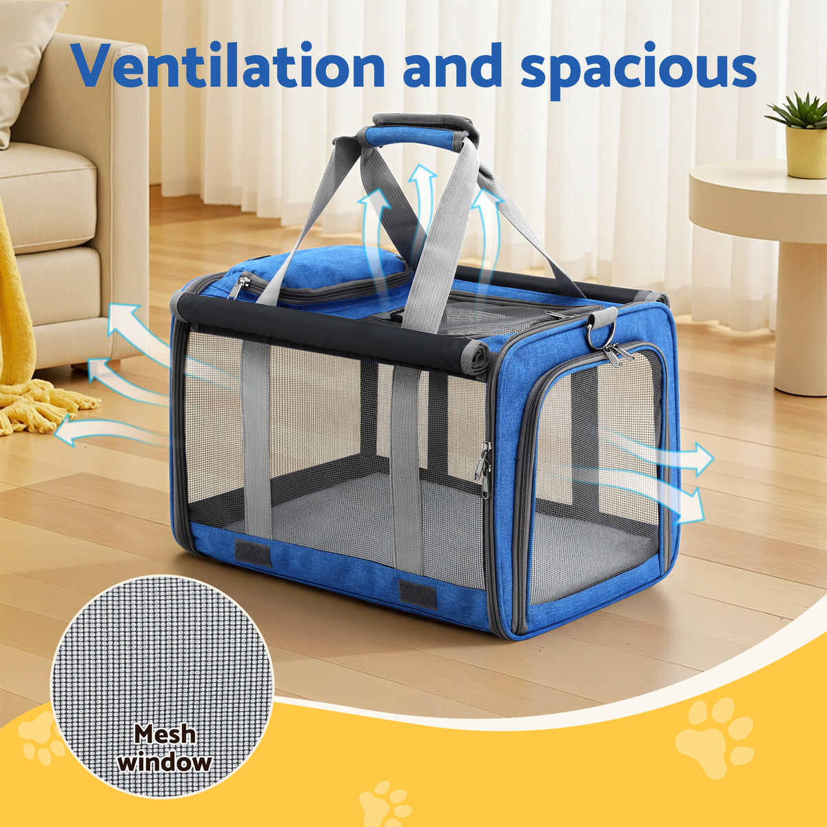 Foldable Pet Carrier | Portable Travel Crate | Dog & Cat | Blue