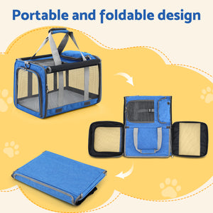 Foldable Pet Carrier | Portable Travel Crate | Dog & Cat | Blue