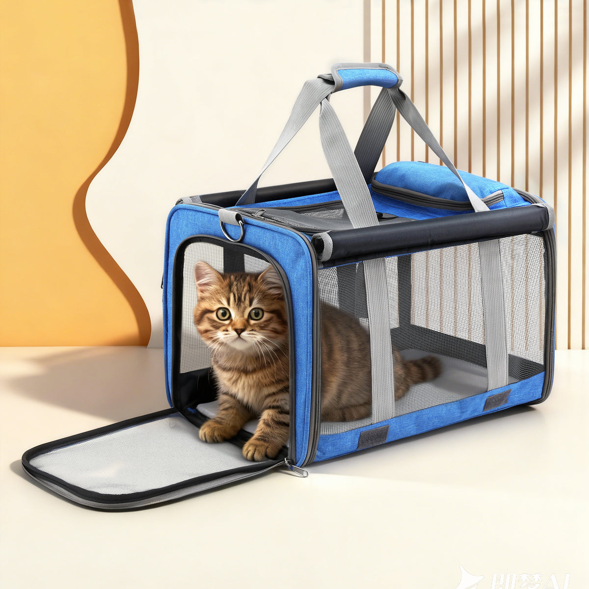 Foldable Pet Carrier | Portable Travel Crate | Dog & Cat | Blue