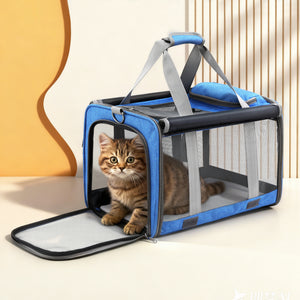 Foldable Pet Carrier | Portable Travel Crate | Dog & Cat | Blue