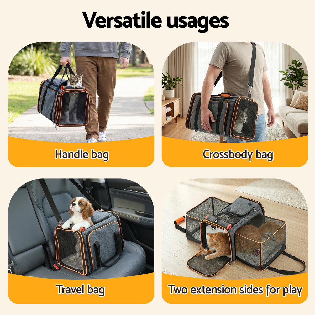 Expandable Pet Carrier Bag | Foldable Travel Cage | Dog & Cat