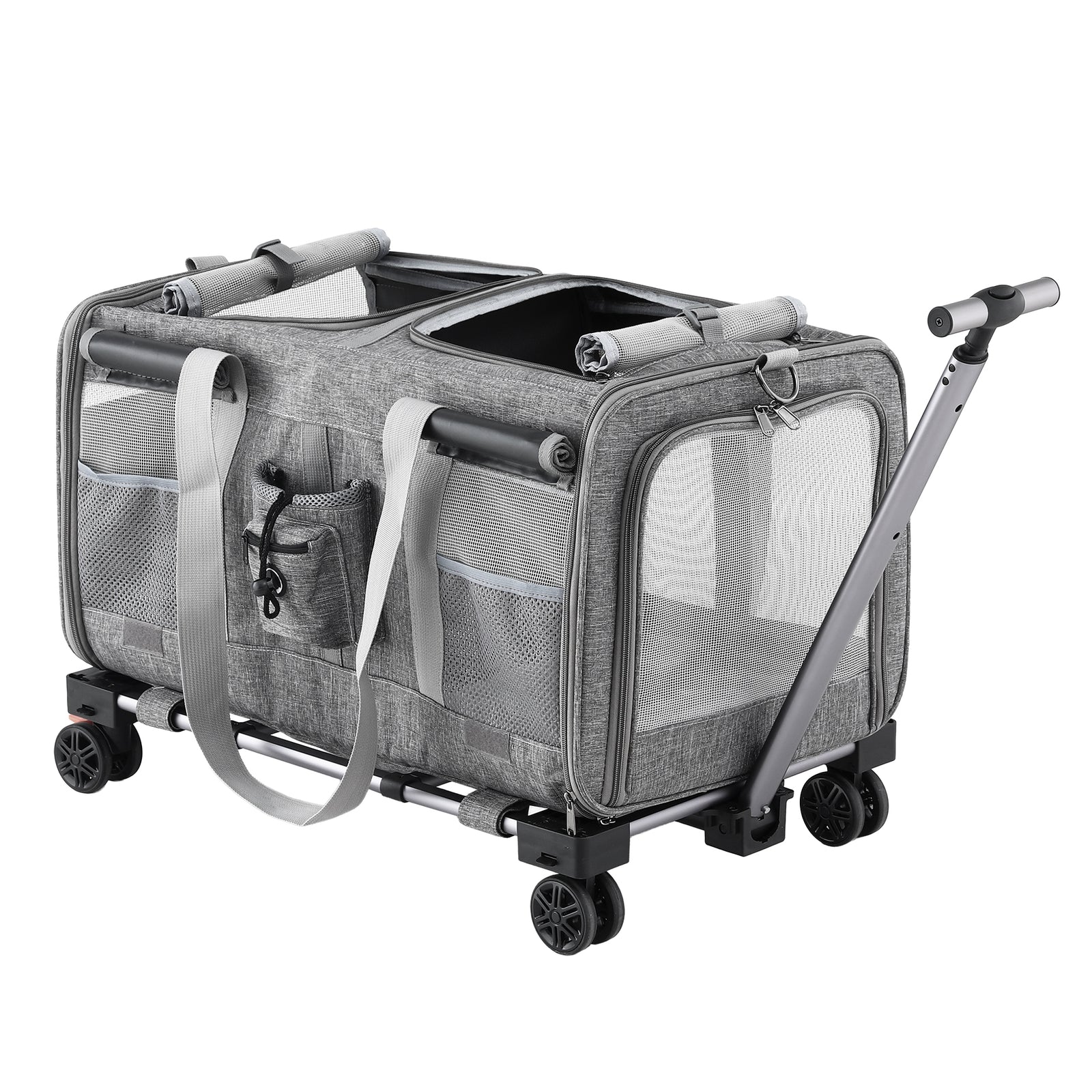 Pet Trolley Carrier | Swivel Wheels | Foldable Travel Stroller Bag | Grey