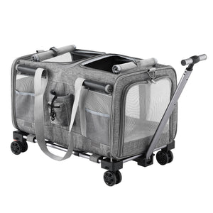 Pet Trolley Carrier | Swivel Wheels | Foldable Travel Stroller Bag | Grey