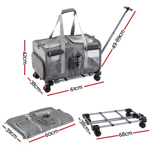 Pet Trolley Carrier | Swivel Wheels | Foldable Travel Stroller Bag | Grey