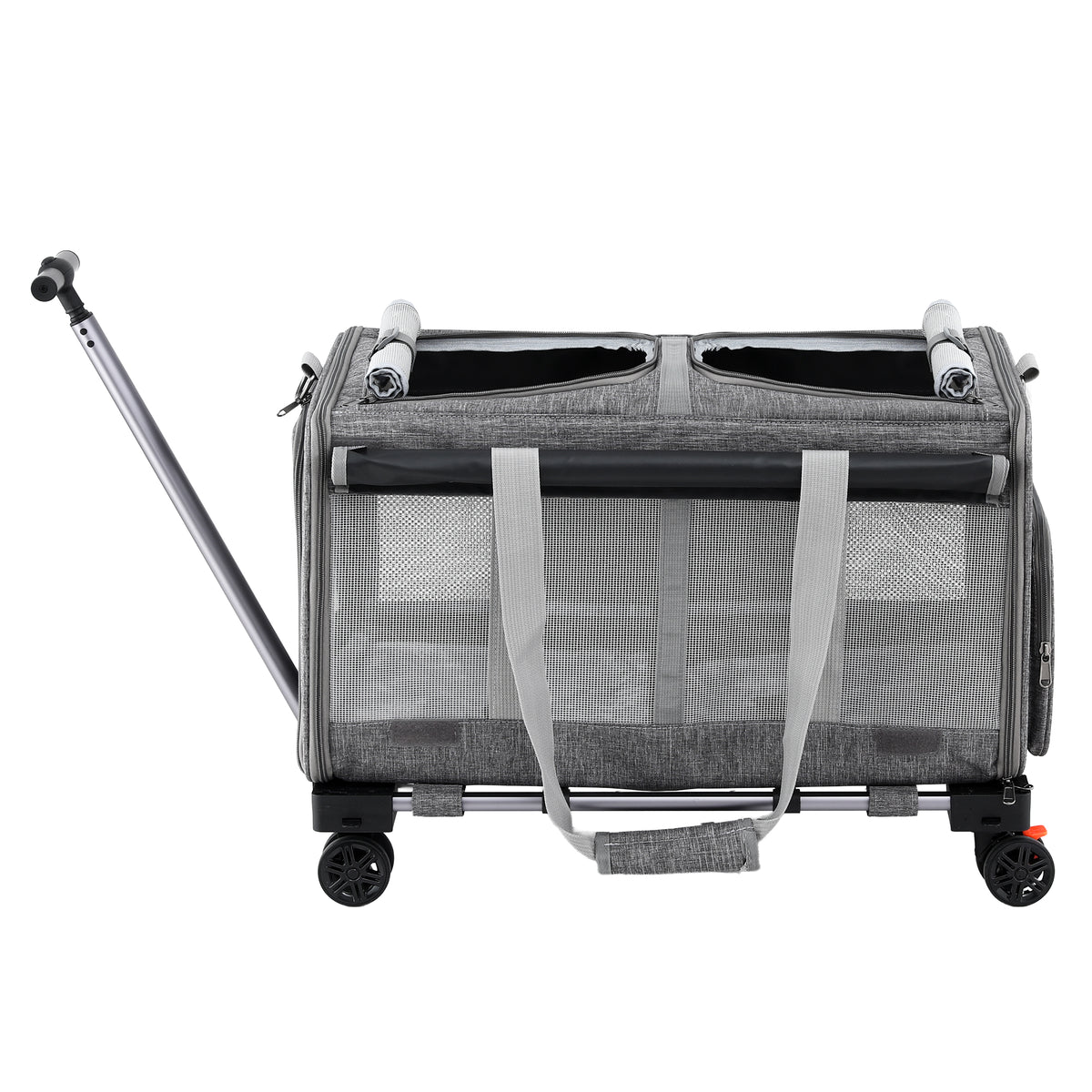 Pet Trolley Carrier | Swivel Wheels | Foldable Travel Stroller Bag | Grey