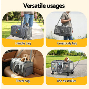 Pet Trolley Carrier | Swivel Wheels | Foldable Travel Stroller Bag | Grey