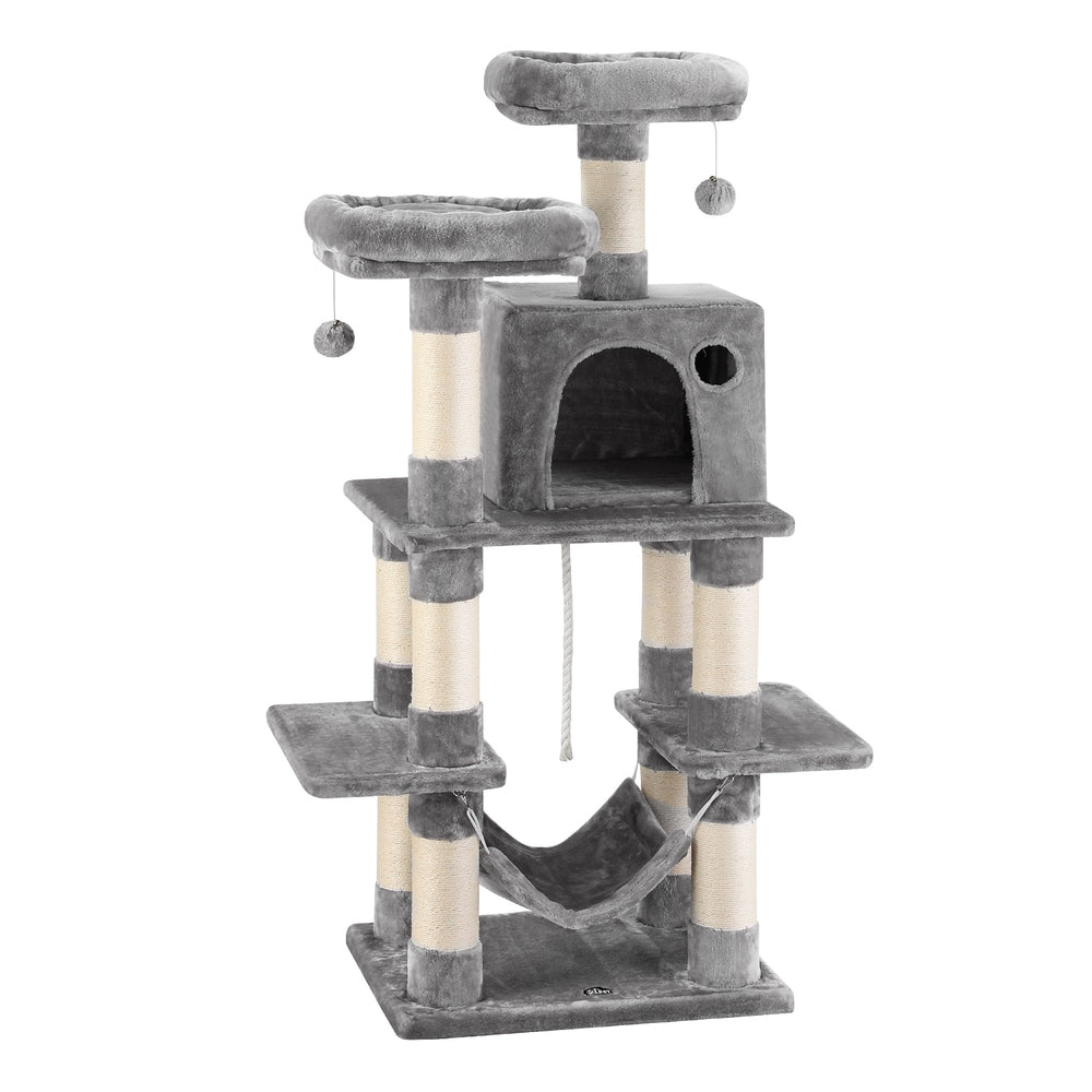 i.Pet Cat Tree | 145cm | Scratching Tower | Condo House | Light Grey