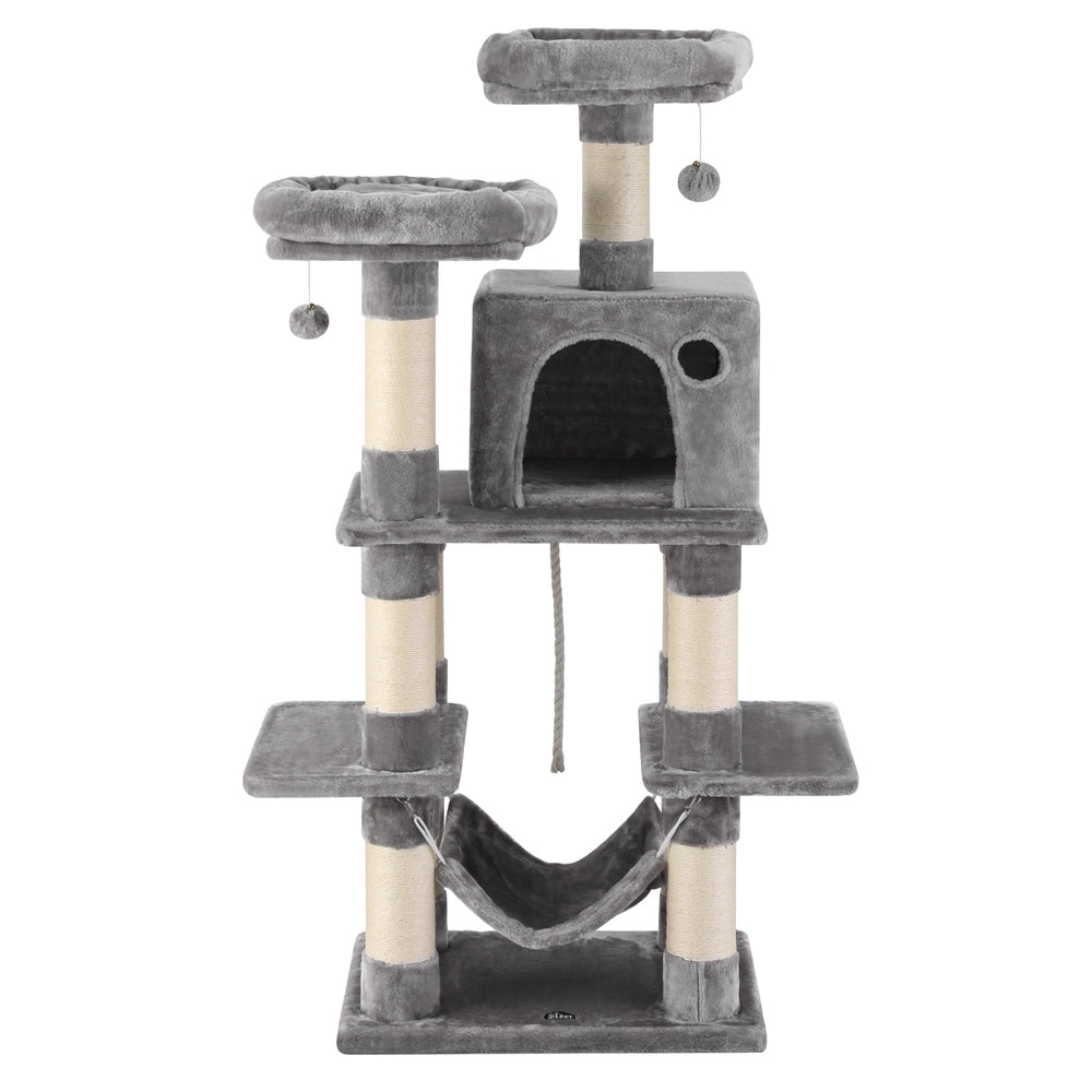 i.Pet Cat Tree | 145cm | Scratching Tower | Condo House | Light Grey