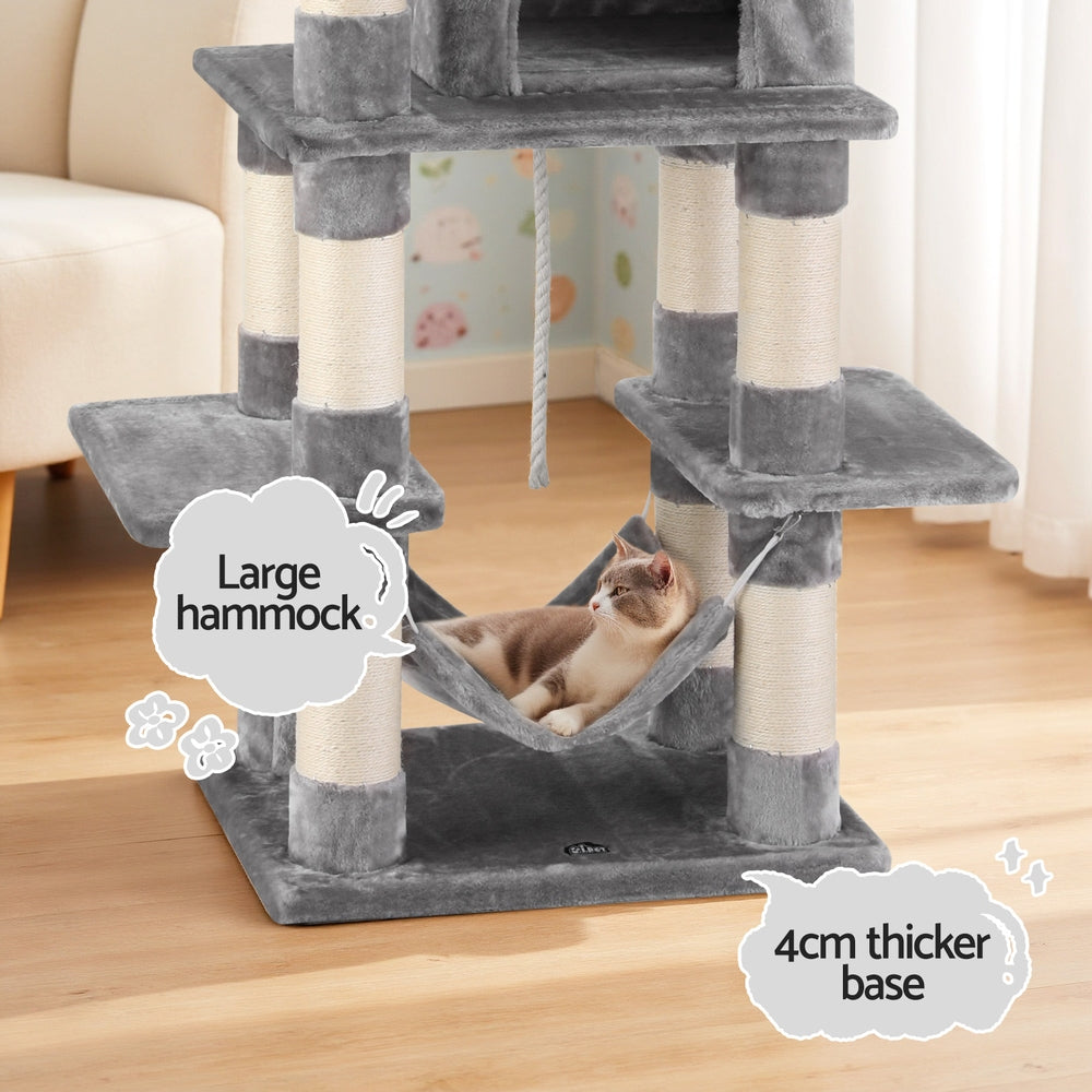 i.Pet Cat Tree | 145cm | Scratching Tower | Condo House | Light Grey