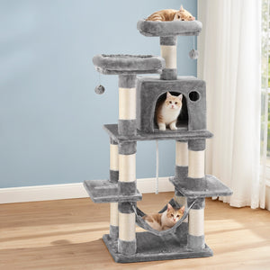 i.Pet Cat Tree | 145cm | Scratching Tower | Condo House | Light Grey