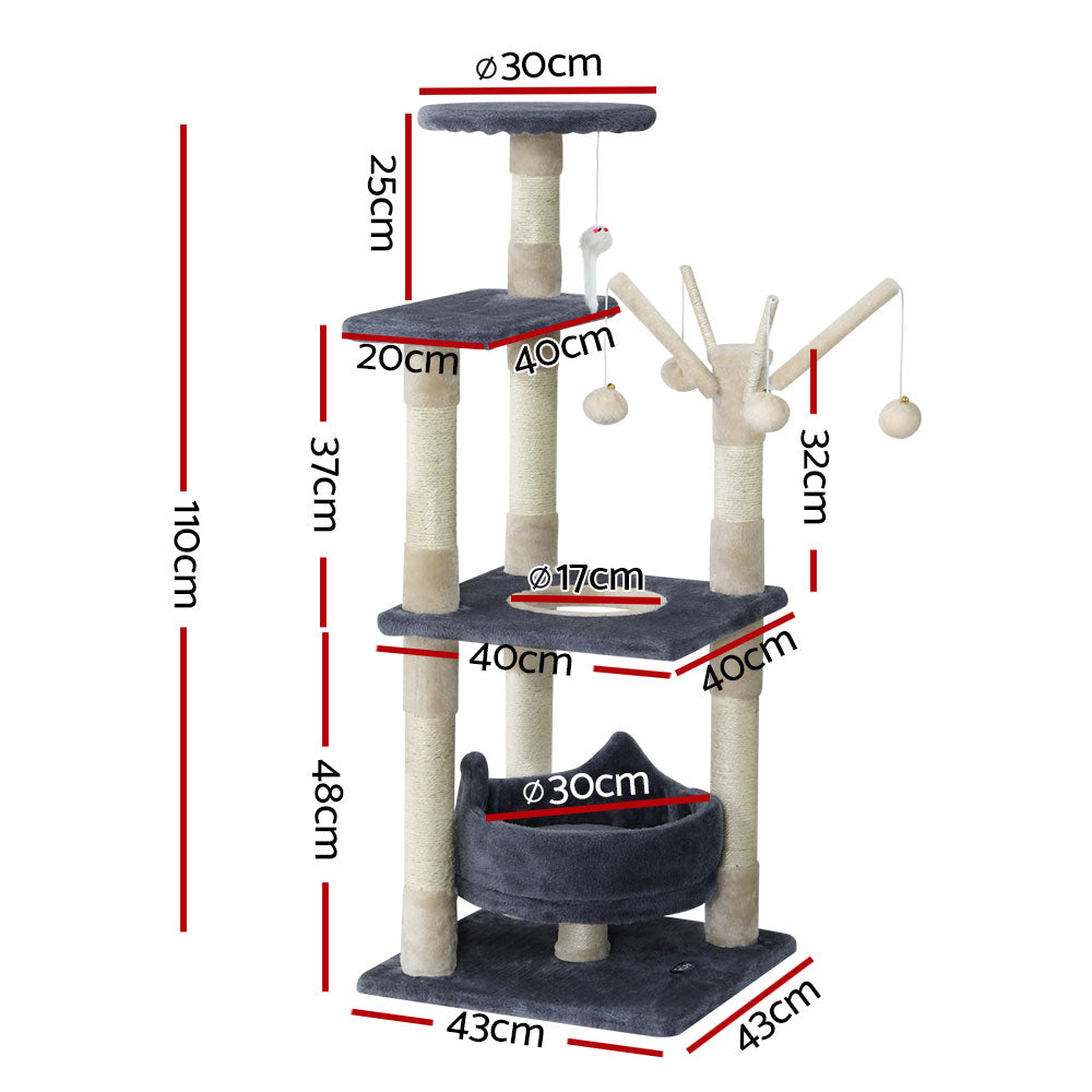 Cat Tree 110cm | Tower Scratching Post Scratcher Wood Condo House Bed Toys