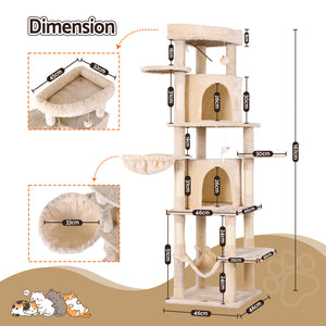 Cat Tree Tower 167cm | Large Scratching Post | Multi Level | Beige