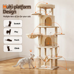 Cat Tree Tower 167cm | Large Scratching Post | Multi Level | Beige