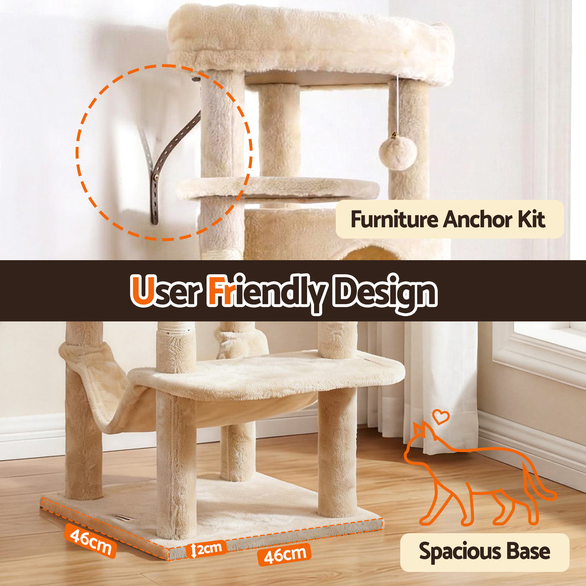 Cat Tree Tower 167cm | Large Scratching Post | Multi Level | Beige