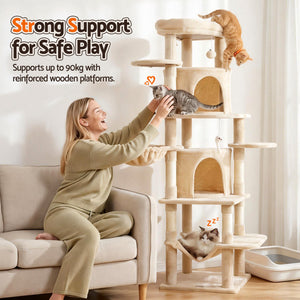 Cat Tree Tower 167cm | Large Scratching Post | Multi Level | Beige