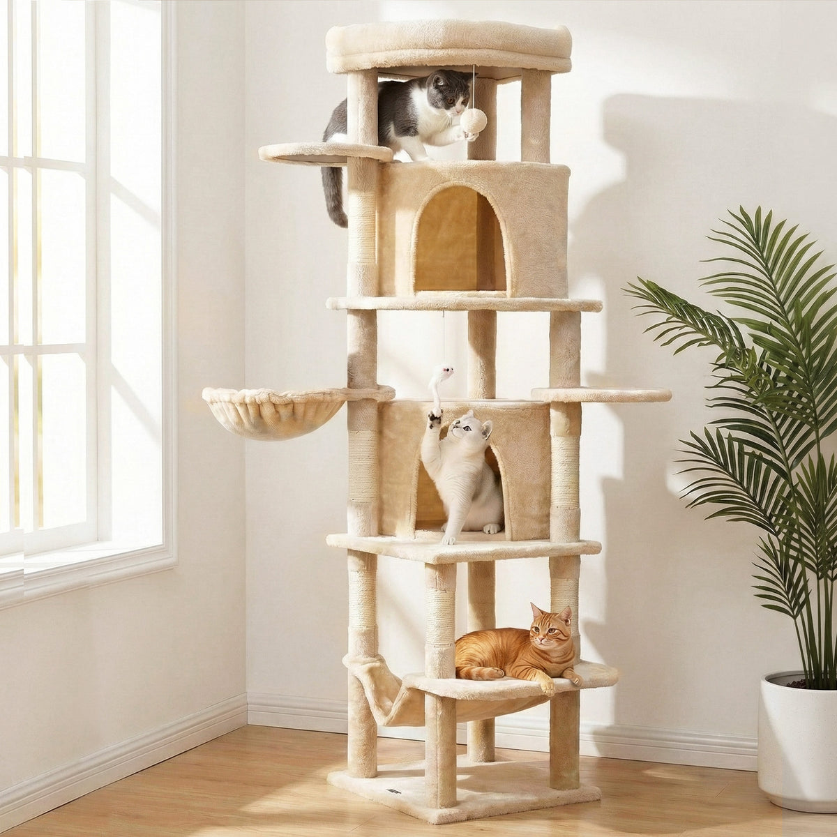 Cat Tree Tower 167cm | Large Scratching Post | Multi Level | Beige