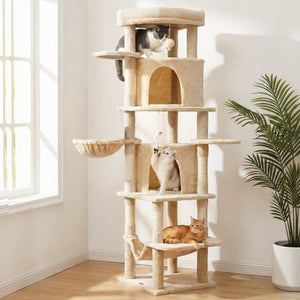 Cat Tree Tower 167cm | Large Scratching Post | Multi Level | Beige