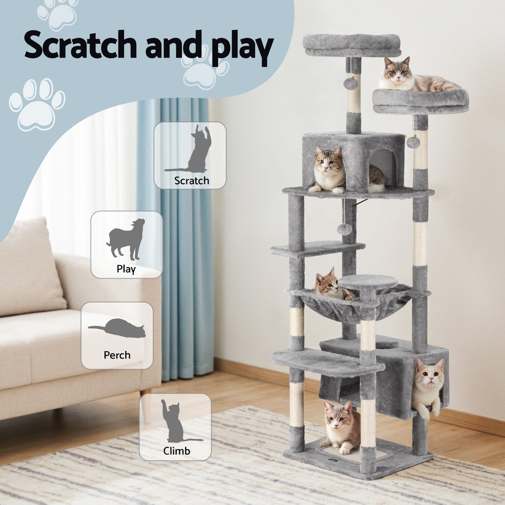 i.Pet Cat Tree | 184cm | Scratching Tower | Condo House | Light Grey