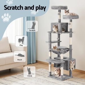 i.Pet Cat Tree | 184cm | Scratching Tower | Condo House | Light Grey