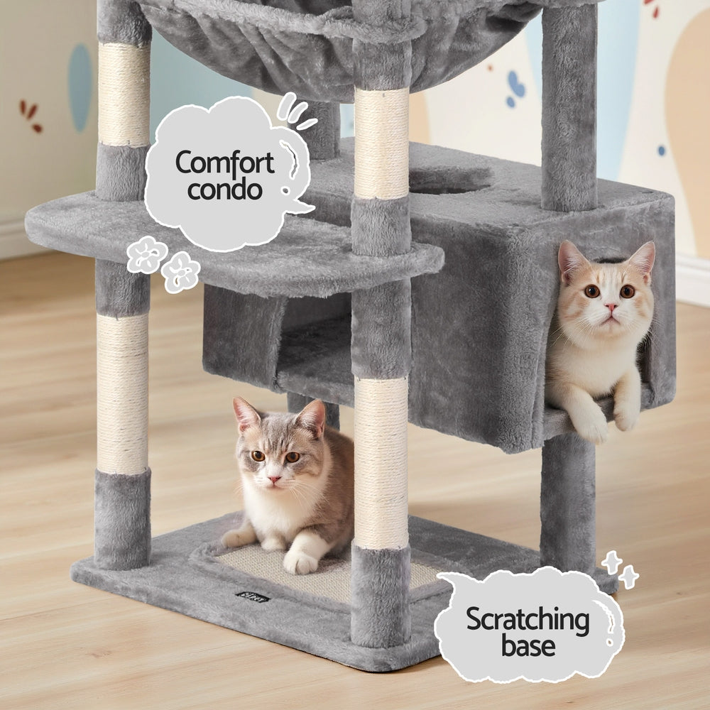 i.Pet Cat Tree | 184cm | Scratching Tower | Condo House | Light Grey