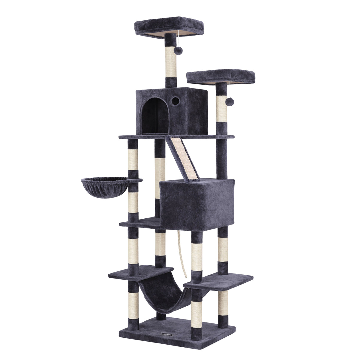 Cat Tree Tower 206cm | Large Scratching Post | Multi Level | Grey