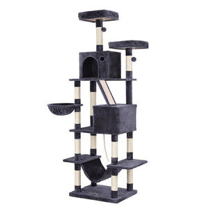 Cat Tree Tower 206cm | Large Scratching Post | Multi Level | Grey