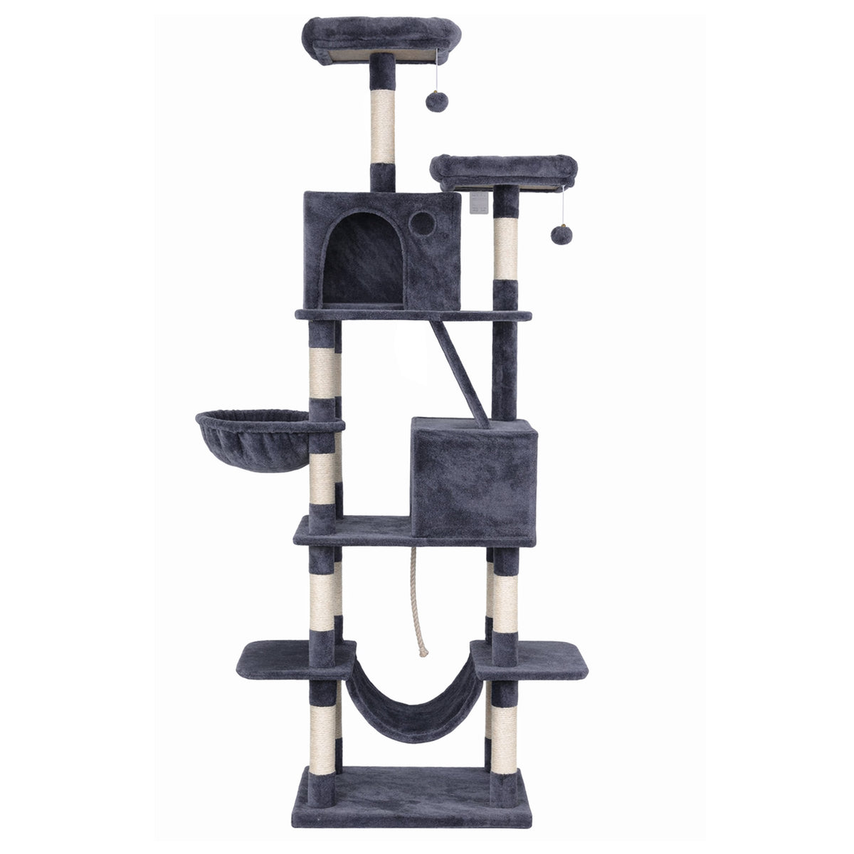 Cat Tree Tower 206cm | Large Scratching Post | Multi Level | Grey