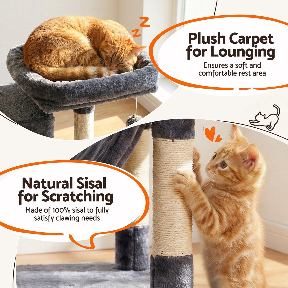 Cat Tree Tower 206cm | Large Scratching Post | Multi Level | Grey