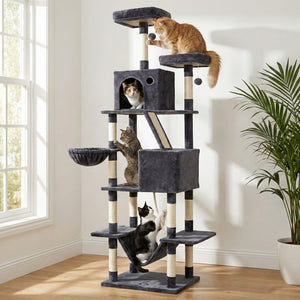 Cat Tree Tower 206cm | Large Scratching Post | Multi Level | Grey
