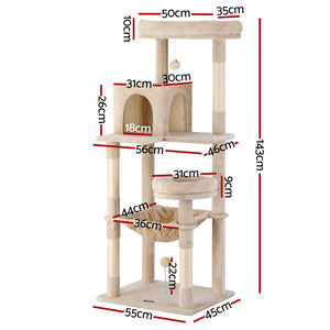 i.Pet Cat Tree | 143cm | Scratching Tower | Condo House | Beige