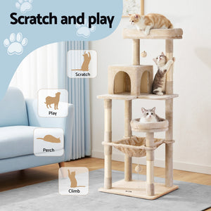 i.Pet Cat Tree | 143cm | Scratching Tower | Condo House | Beige