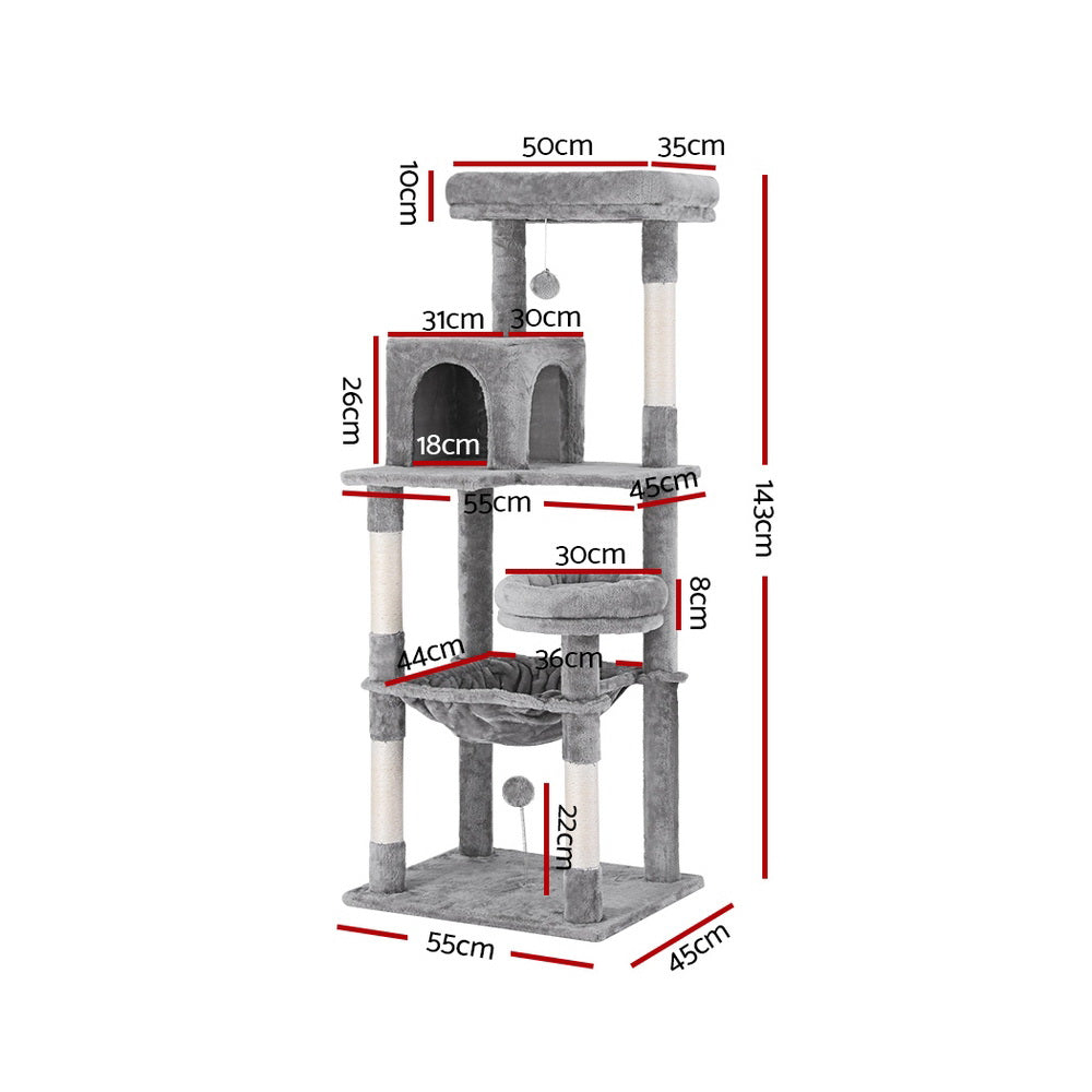 Cat Tree Tower | Scratching Post Scratcher 143cm | Condo House Trees Grey