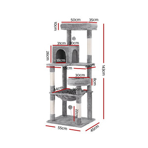 Cat Tree Tower | Scratching Post Scratcher 143cm | Condo House Trees Grey