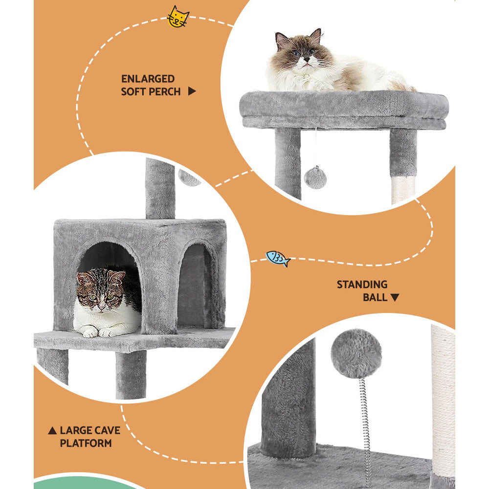 Cat Tree Tower | Scratching Post Scratcher 143cm | Condo House Trees Grey