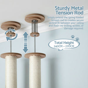 Floor-to-Ceiling Cat Tree | 270cm | Scratching Post Tower | Beige