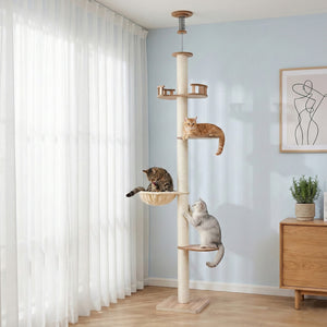 Floor-to-Ceiling Cat Tree | 270cm | Scratching Post Tower | Beige