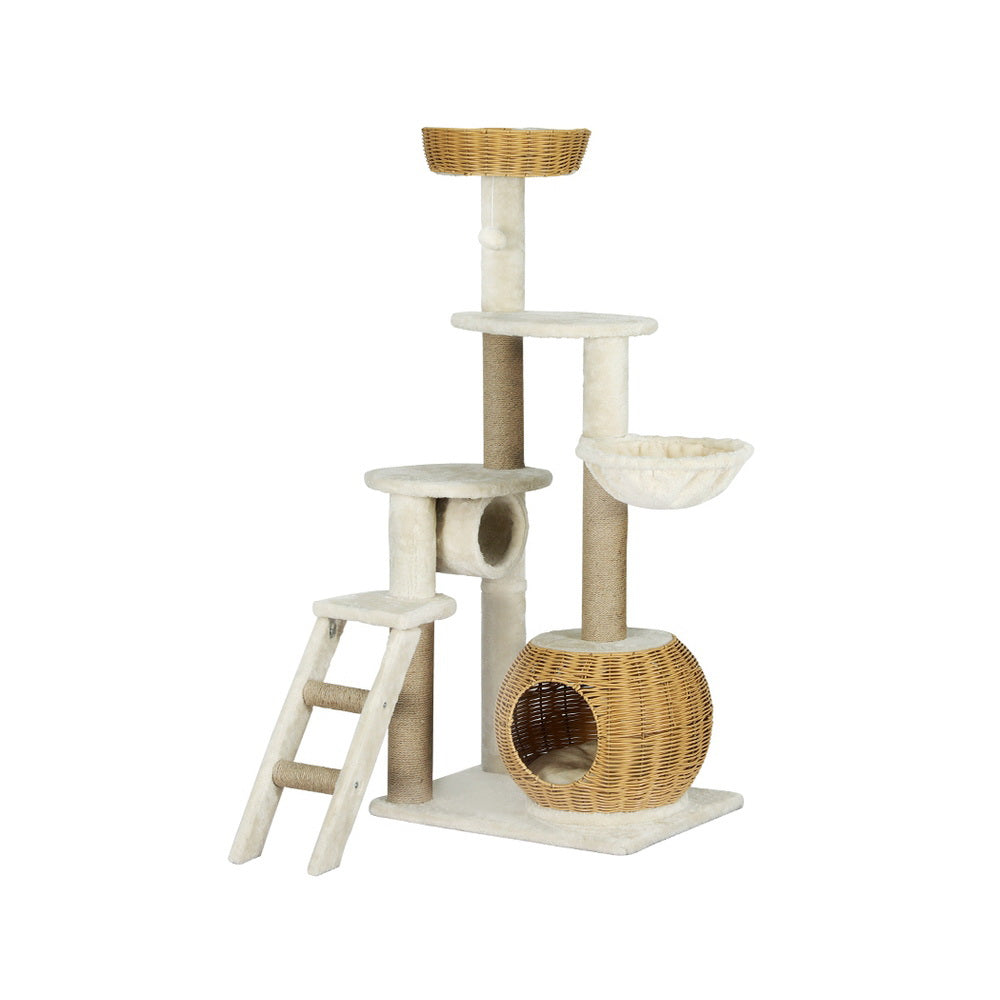 Cat Tree 138cm | Tower Scratching Post Scratcher Wood Bed Condo House Rattan Ladder
