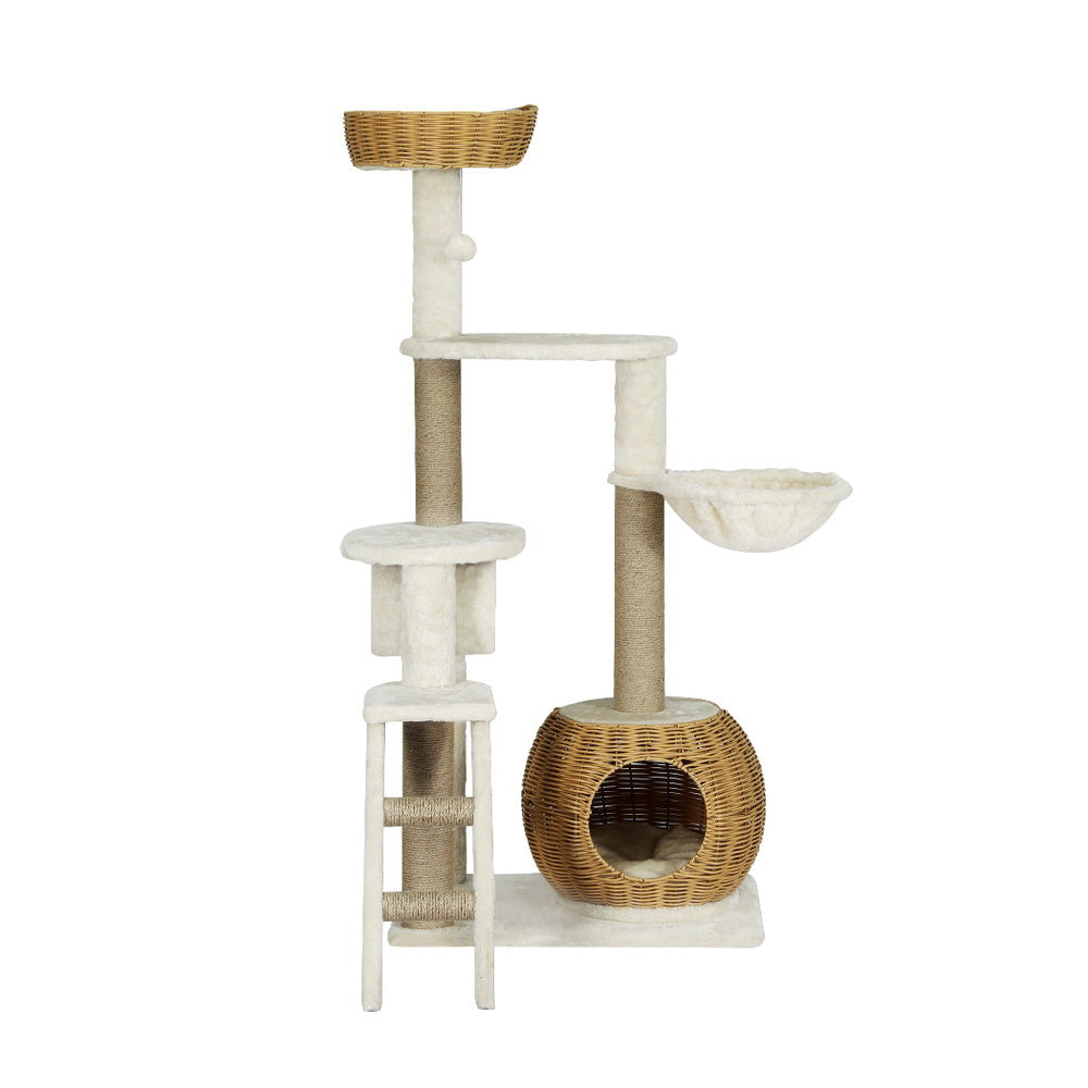Cat Tree 138cm | Tower Scratching Post Scratcher Wood Bed Condo House Rattan Ladder